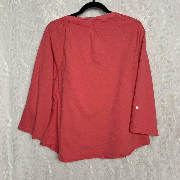 Chico's Coral Size 3 Embroidered Button Down 3/4 - Picture 4 of 6